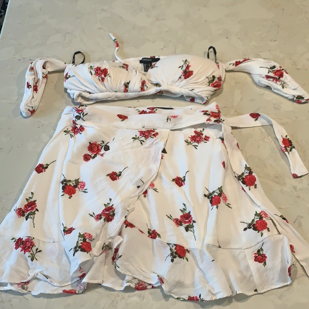 Two piece floral crop top and skirt